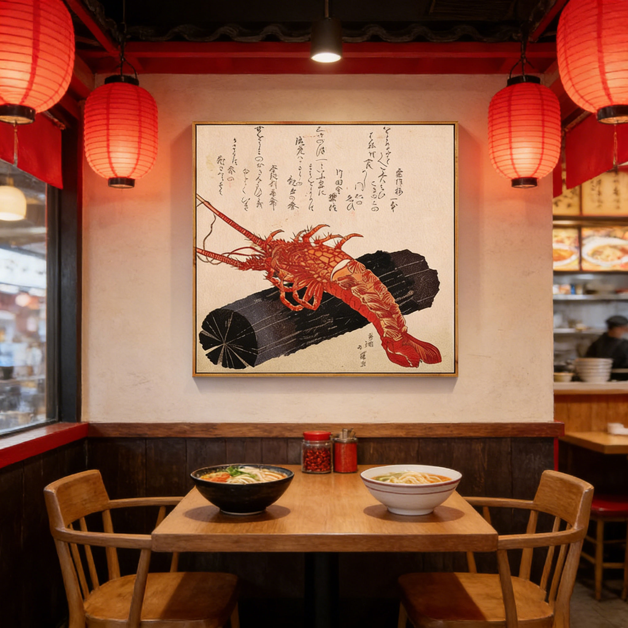 Japanese Restaurant Lifestyle - 일본 우키요에 스타일 랍스터 캔버스 포스터