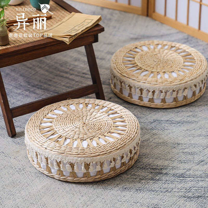Tatami Mat Rush - 직조된 러쉬 플로어 쿠션 타타미 스타일