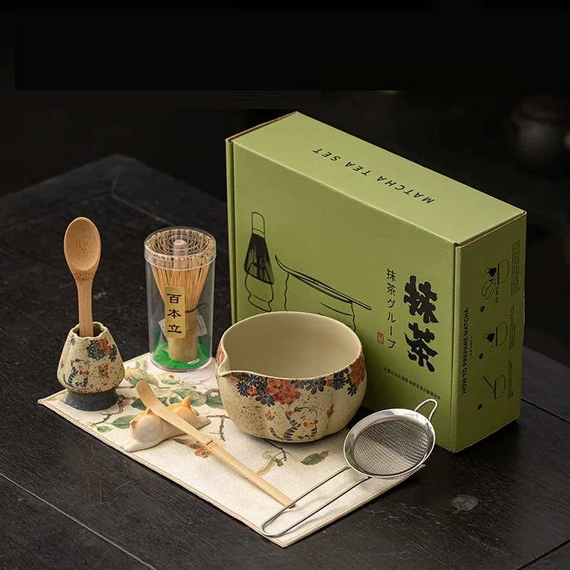 Matcha Bowl Chawan - 8개 일본산 플린트 레드 말차 만들기