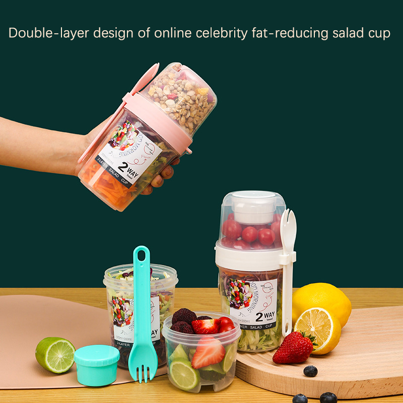 Bento Box Two Tier - 아침식사 과일 오트 요거트 샐러드 컵
