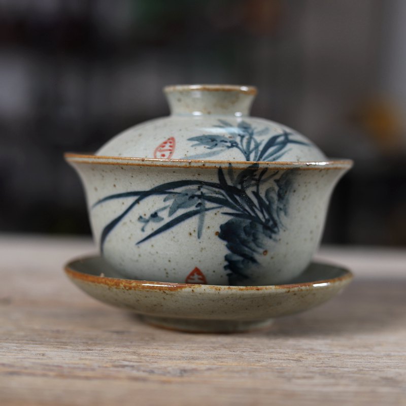 Matcha Bowl Chawan - 손으로 그리는 중국어 Sancai Gaiwan 도자기