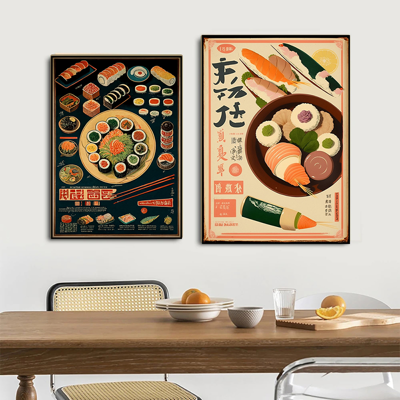 일본 음식 스시 연어 롤 캐비어 포스터, 레트로 캔버스 - Japanese Restaurant Lifestyle 리뷰 및 가격