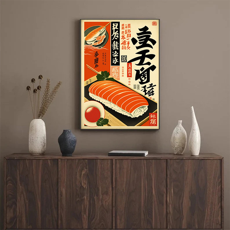 일본 음식 스시 연어 롤 캐비어 포스터, 레트로 캔버스 - Japanese Restaurant Lifestyle 리뷰 및 가격
