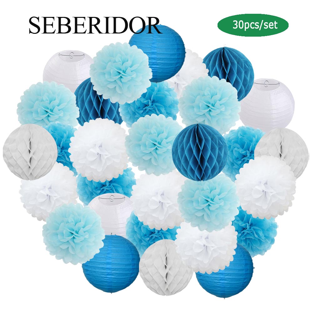30개/세트 휴일 축제 장식 블루 화이트 종이 랜턴 6 - Japanese Lantern Paper 리뷰 및 가격