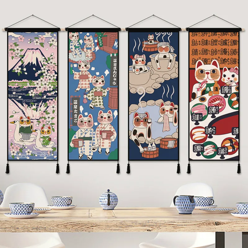 일본 행운의 고양이 천 아트 애니메이션 포스터, 침실  - Japanese Restaurant Lifestyle 리뷰 및 가격